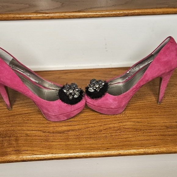 BCBG Generation Scottie Fuchsia Platform Suede Pink Heels SZ 7 - Picture 2 of 5